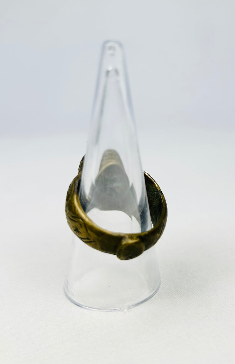 Aged bronze ring from Roman Provincial period with decorative motifs
