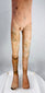 Ancient Chinese funerary figure retaining cream, gray, and pink surface decoration