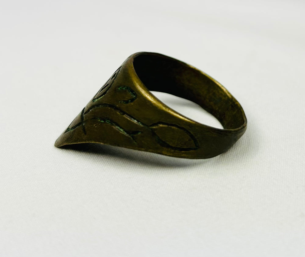 Large brass archery release ring with patina
