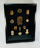 Grouped ancient ceramic fragments and figurines from Central Mexico in a shadowbox