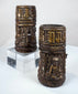 18th–19th century Tibetan Buddhist ritual objects carved from human femur bone with detailed devotional relief decoration.