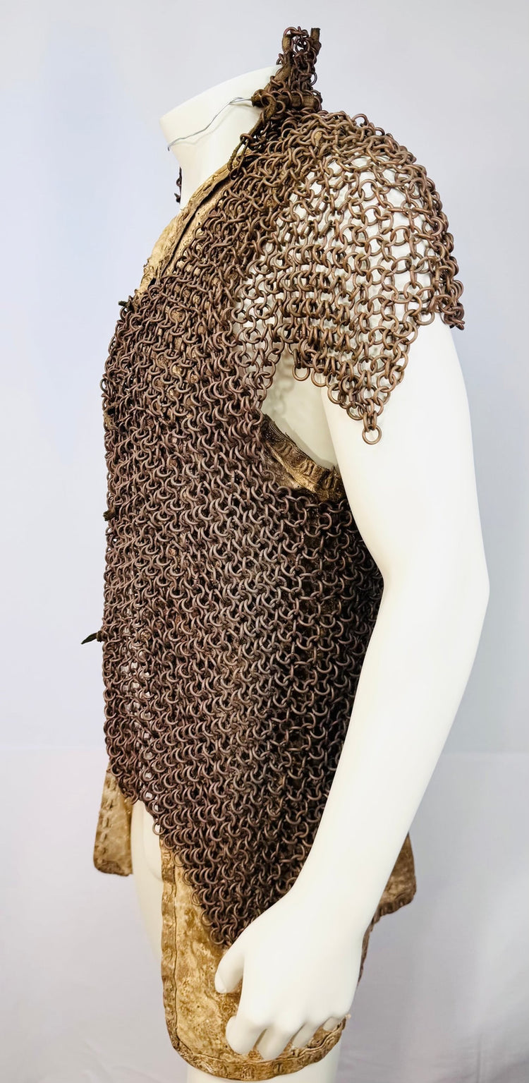 Reverse view of Moro chain-mail armour with aged hide foundation