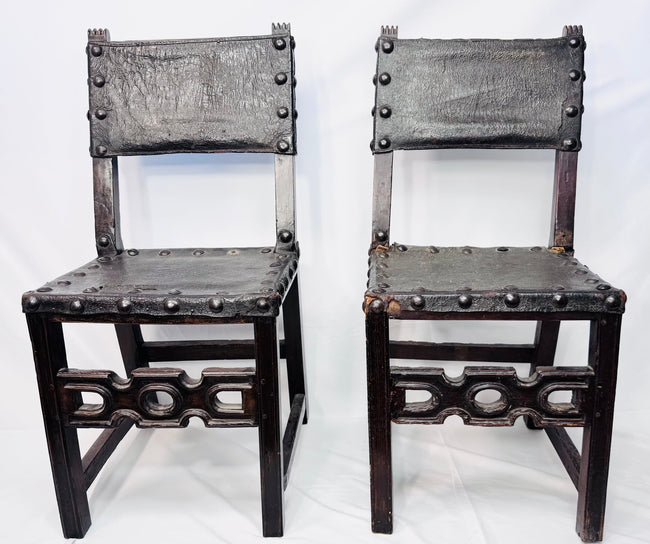 Matched pair of Spanish Baroque leather chairs dating circa 1650–1700