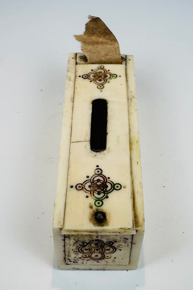 Early European gaming set with 25 miniature bone domino tiles