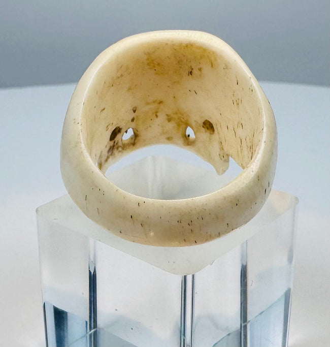 European memento mori bone ring with warm cream coloration and aged patina