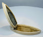 Antique bone toothpick case showing hinged lid and aged metal fittings