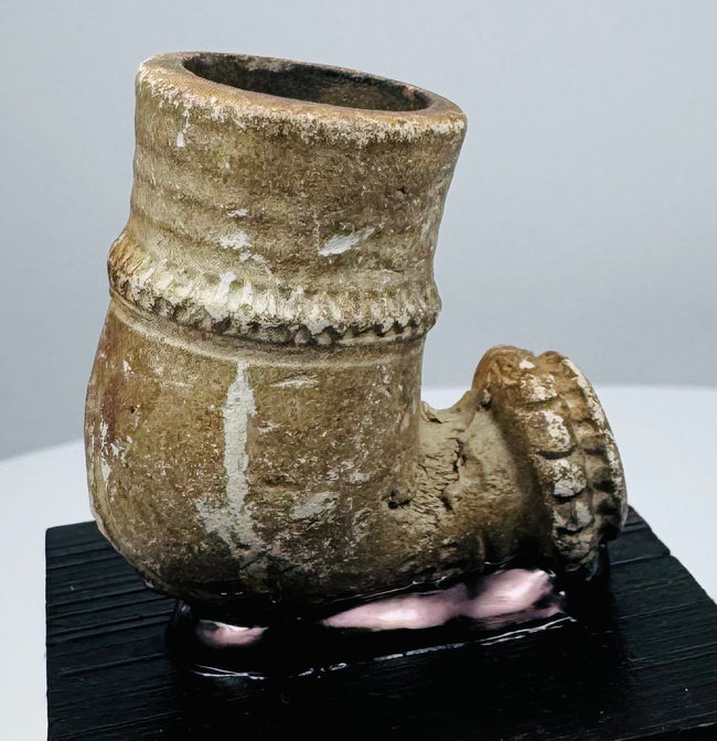African earthenware smoking pipe bowl with cylindrical chamber and aged patina