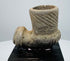 Pre-Columbian stone tobacco pipe with grey-green and brown archaeological patina