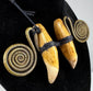 Chang Naga necklace ornament with paired teeth, brass wire and textile binding
