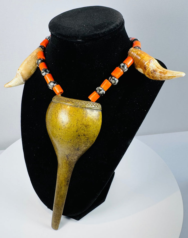 Late 19th to early 20th century Konyak Naga status necklace with brass and old glass beads