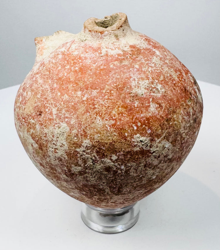 Side view of an ancient Roman tettina showing its surviving applied loop handle