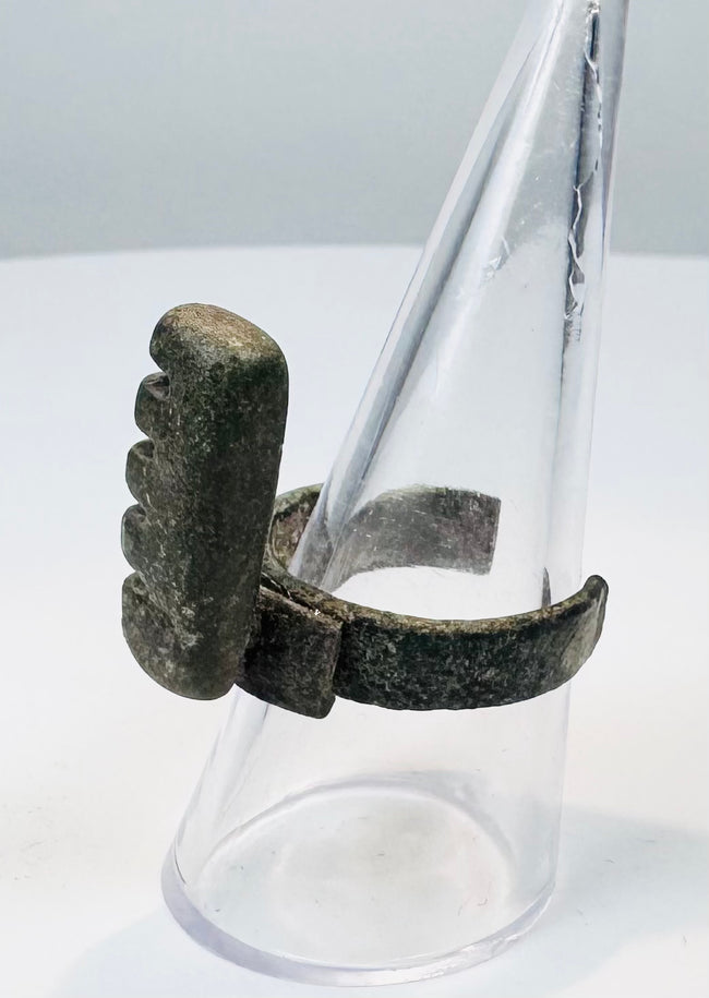 Roman Imperial bronze key ring with visible historic repair at the key attachment