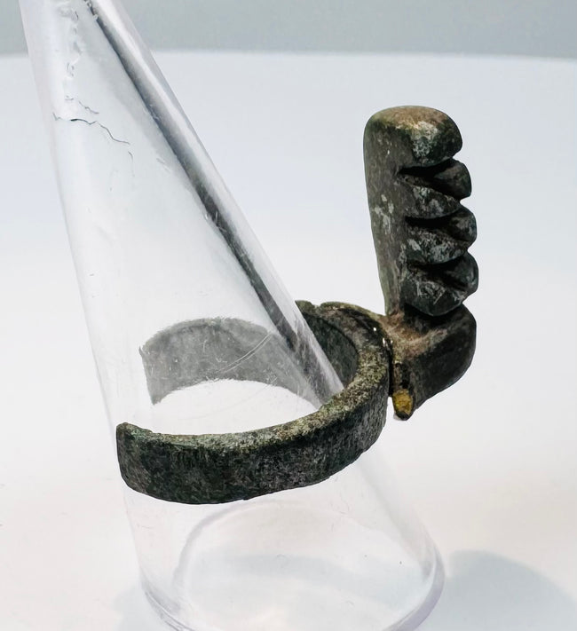 Ancient Roman functional ring key with dark green archaeological patina