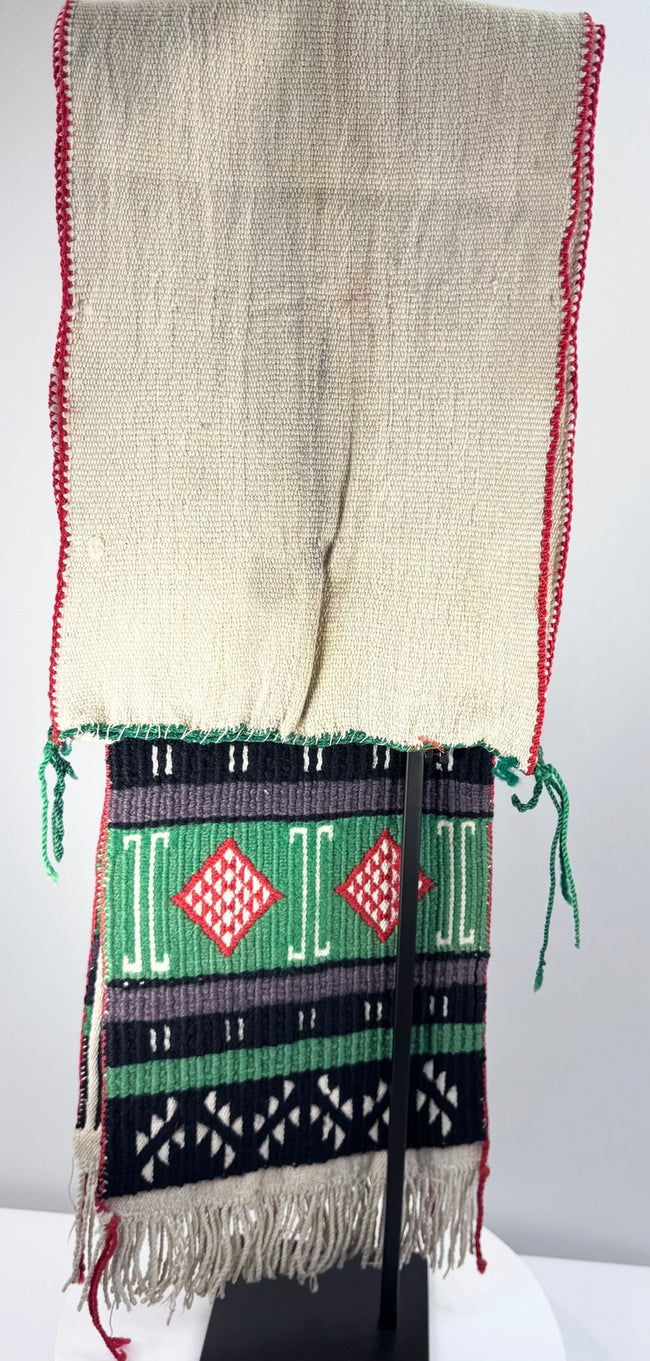 Handwoven wool and cotton Kachina dance sash with traditional geometric decoration