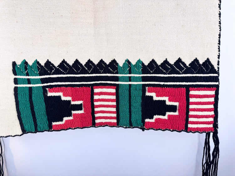 Historic American Southwest ceremonial kilt with black borders and stepped geometric patterns