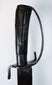 Detail of the iron ferrule and plain pommel cap on a blacksmith-made hanger sword
