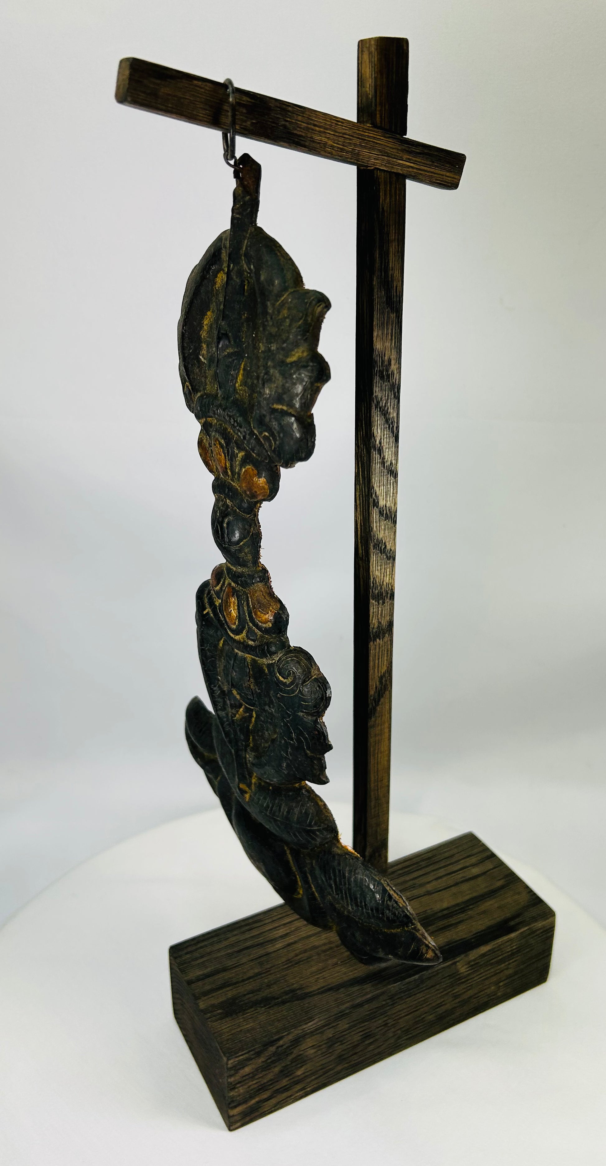 Historic gilt and silver-inlaid Buddhist ritual bronze with aged patina and original cloth backing