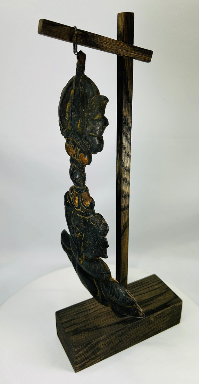 Historic gilt and silver-inlaid Buddhist ritual bronze with aged patina and original cloth backing