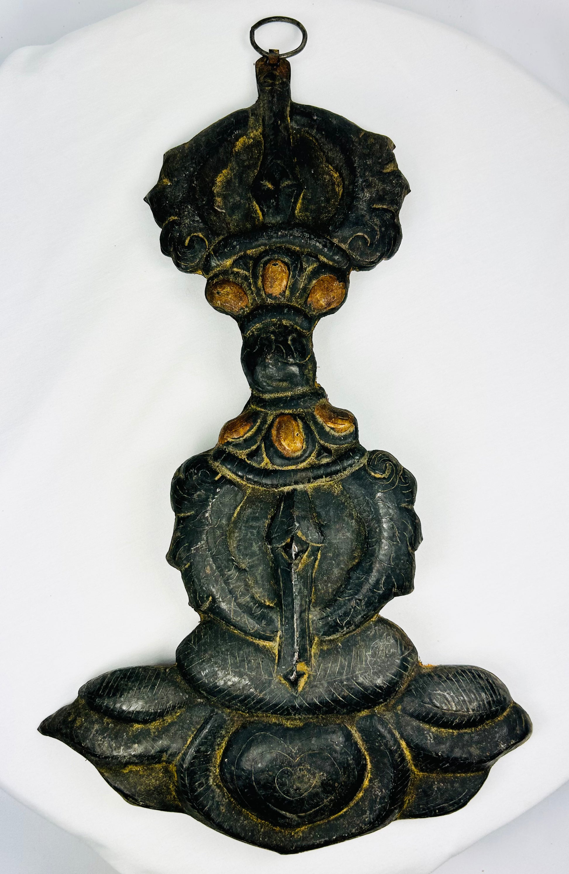Japanese esoteric Buddhist ritual object with repoussé metalwork and symbolic vajra form