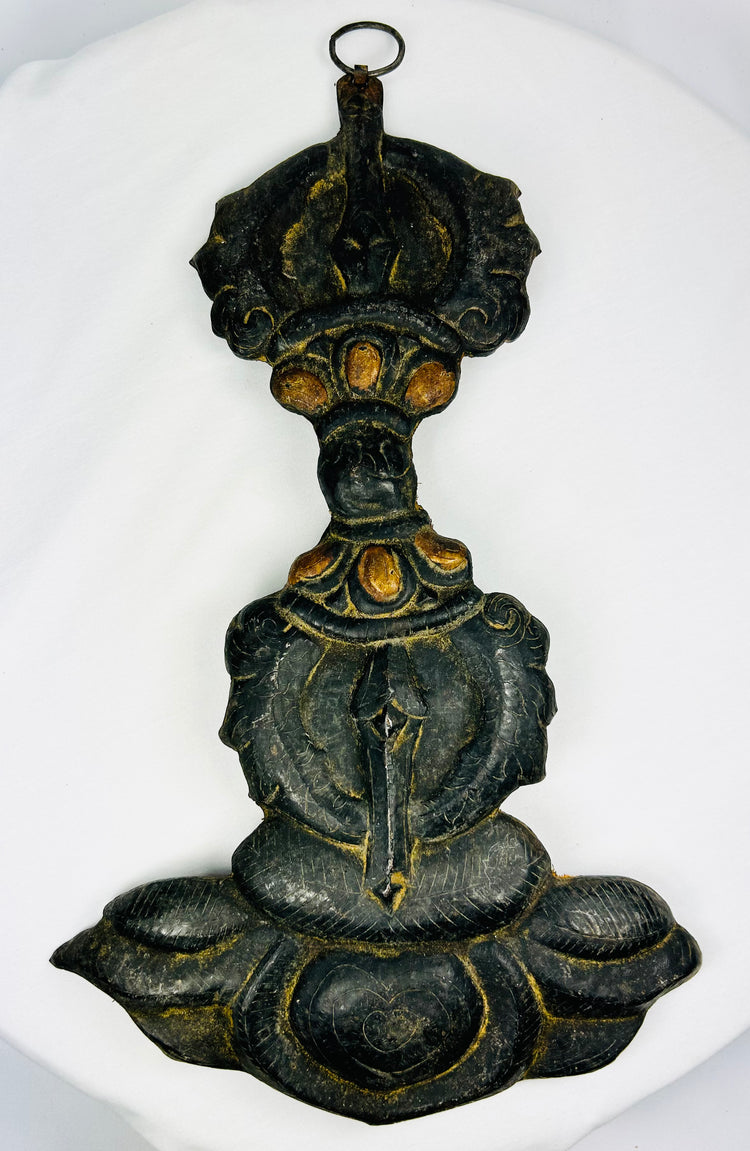 Japanese esoteric Buddhist ritual object with repoussé metalwork and symbolic vajra form