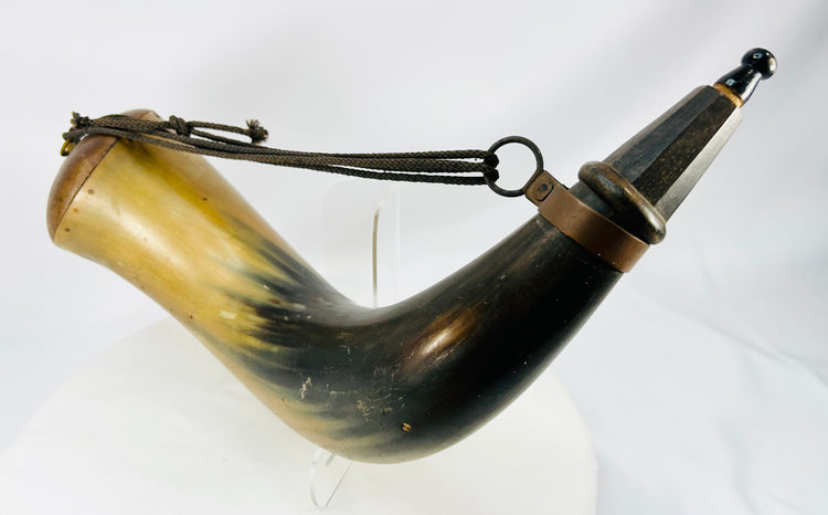 Early firearms era black powder horn used by soldiers and hunters, late 1700s to early 1800s
