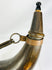 Antique cow horn powder container with brass hardware and woven carrying strap