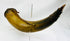 Authentic 1700s–1800s powder horn showing warm horn coloration and period wear