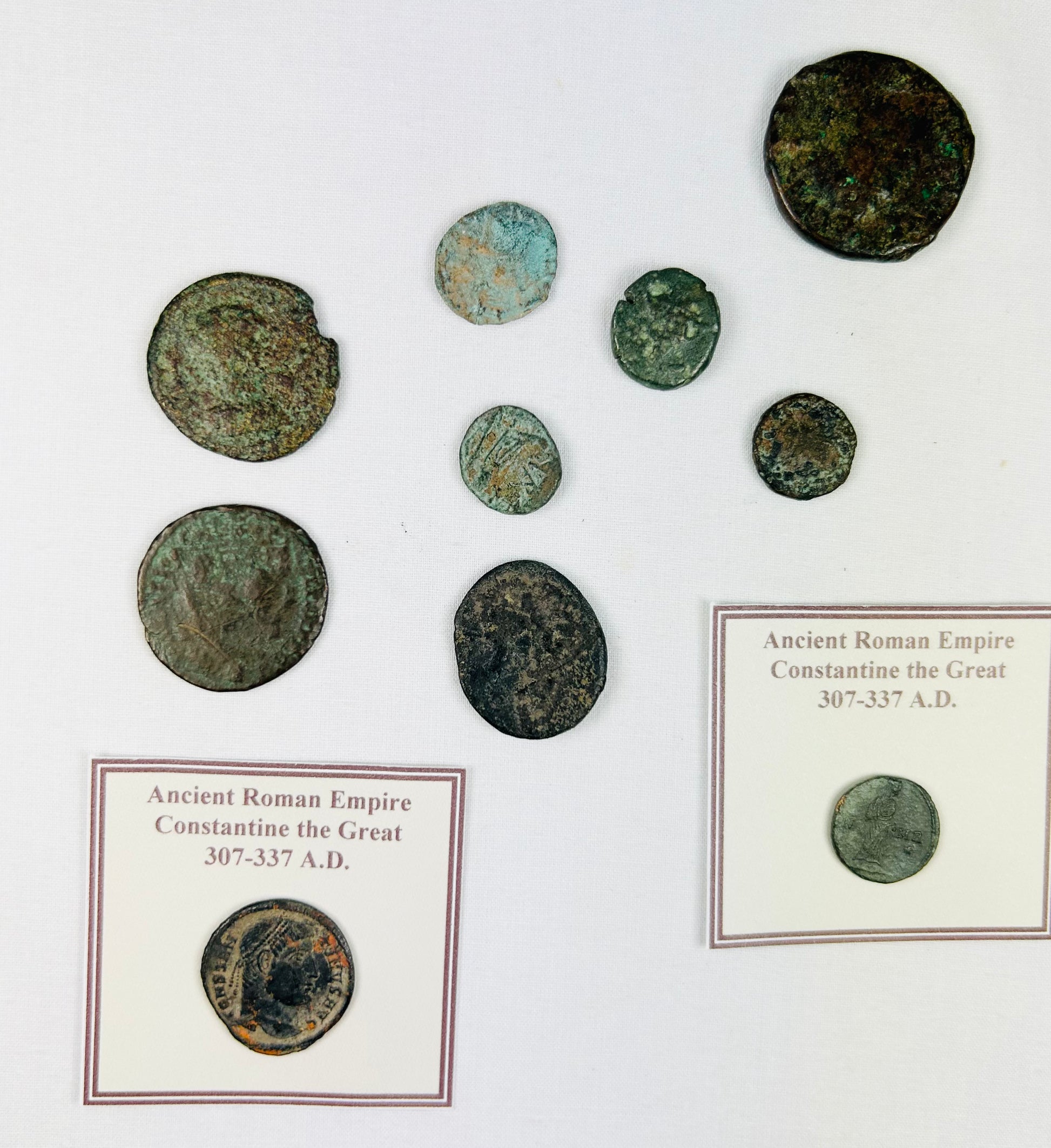 Constantine the Great bronze coin obverse with emperor portrait and worn inscription