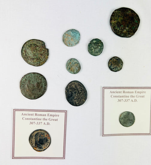 Constantine the Great bronze coin obverse with emperor portrait and worn inscription