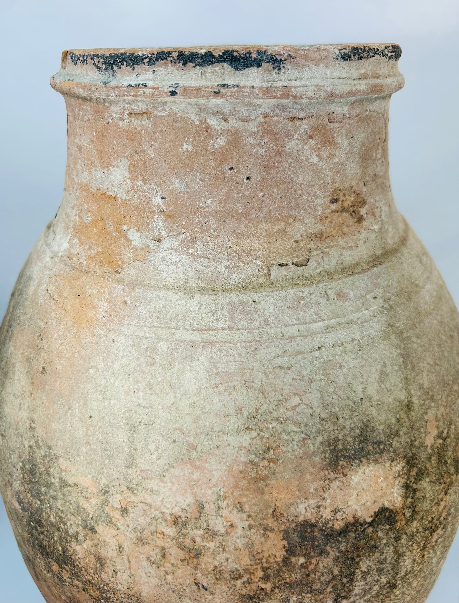 Museum-quality Late Byzantine ceramic jar with worn surface and authentic historical presence