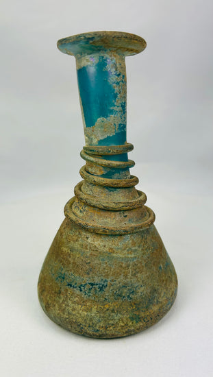 Archaeological Roman glass artifact with beautiful mineral weathering and patina