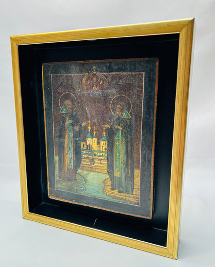 Eastern Orthodox icon painting with saints blessing Solovetsky Monastery