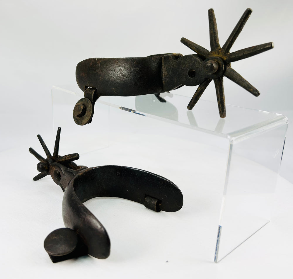 Late 19th to early 20th century Mexican cowboy spurs with heavy heel bands