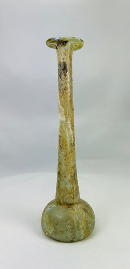 Roman Empire turquoise-toned glass perfume flask with slender tubular neck