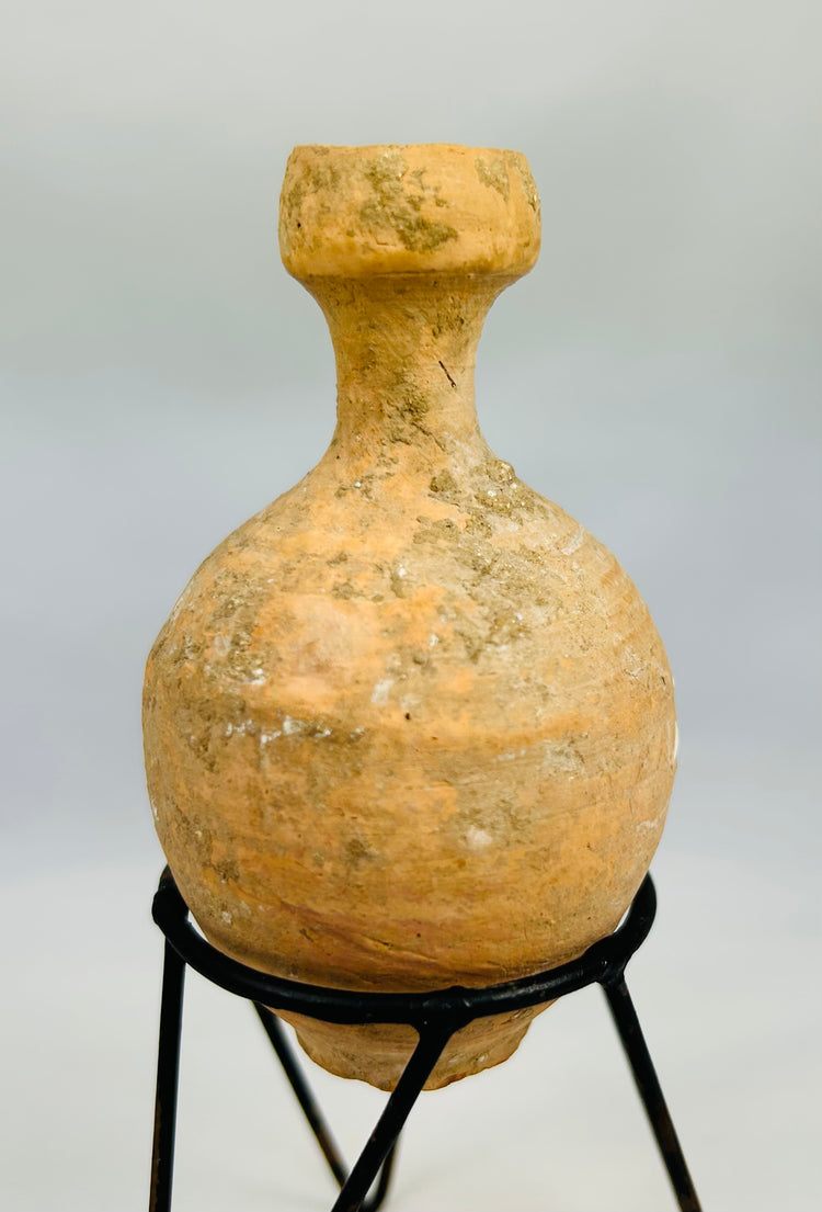 Roman terracotta perfume and ointment bottle with burial patination