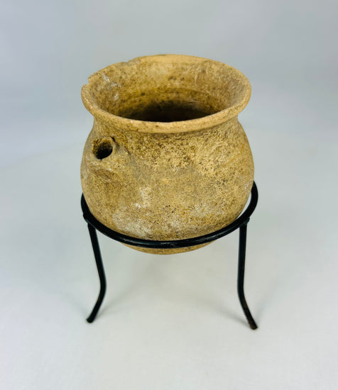 Ancient Roman terracotta household vessel with rounded body, flared rim, and authentic archaeological patina