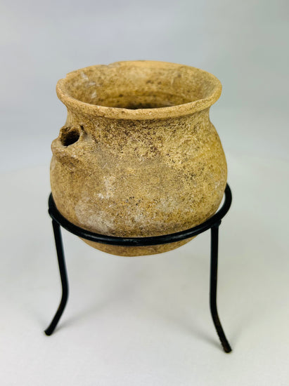 Authentic Roman Provincial terracotta jar, 1st–4th century CE, beige clay with flared rim