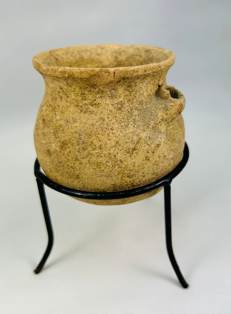 Ancient Roman clay vessel used for daily domestic life, well preserved with natural aging