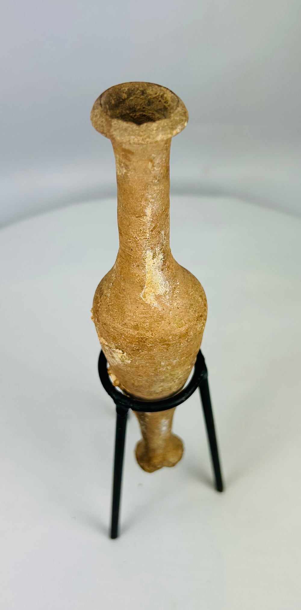 Archaeological Roman terracotta unguentarium used for scented oils and cosmetics in antiquity