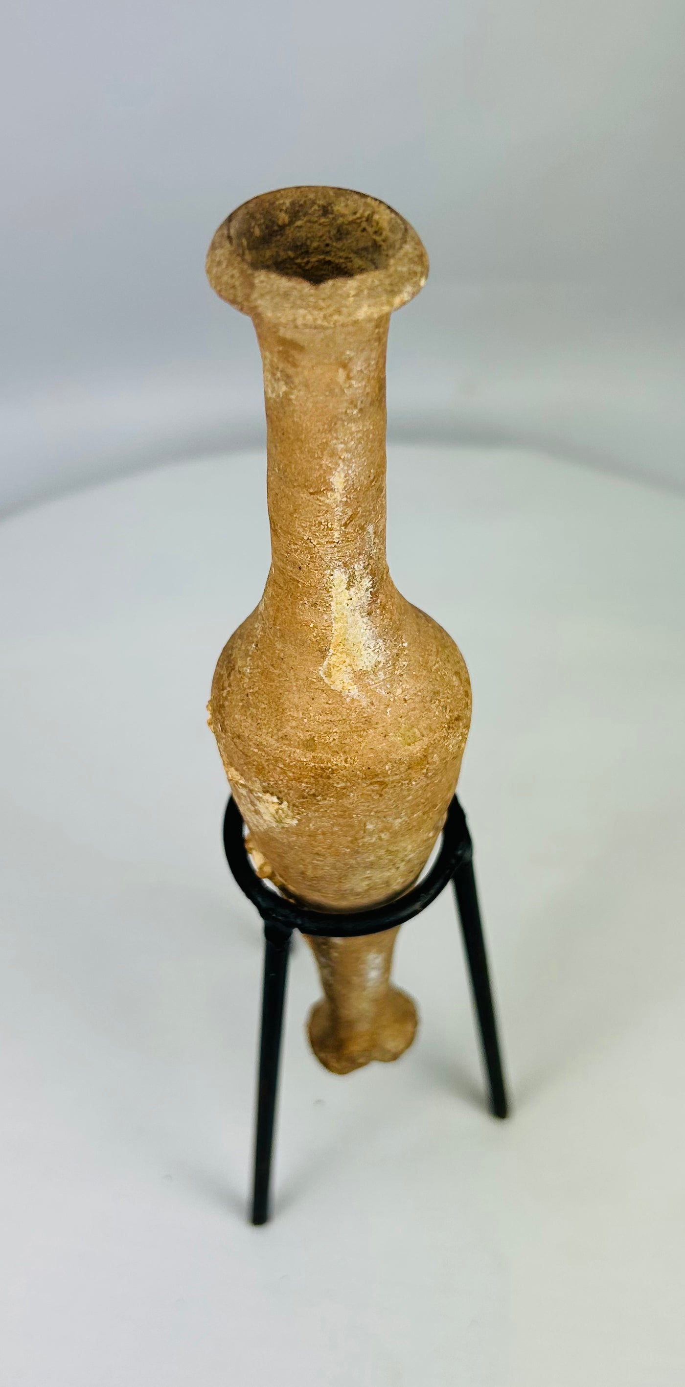 Archaeological Roman terracotta unguentarium used for scented oils and cosmetics in antiquity