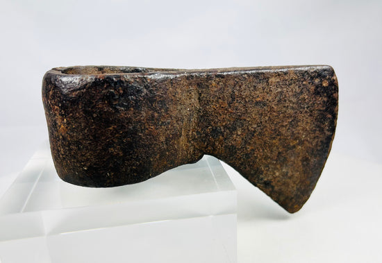 Authentic Fur Trade tomahawk-style axe head with flared blade and deep antique patina