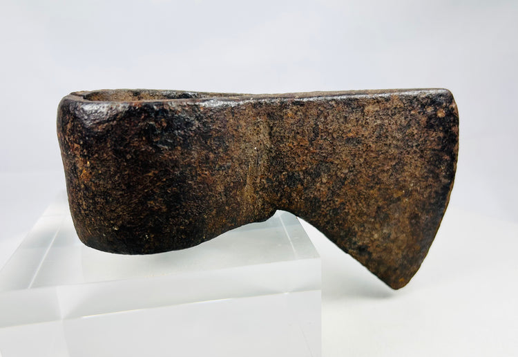 Authentic Fur Trade tomahawk-style axe head with flared blade and deep antique patina