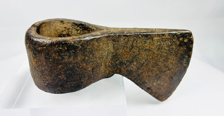 Historic iron trade axe head with rolled socket eye, late 18th to 19th century