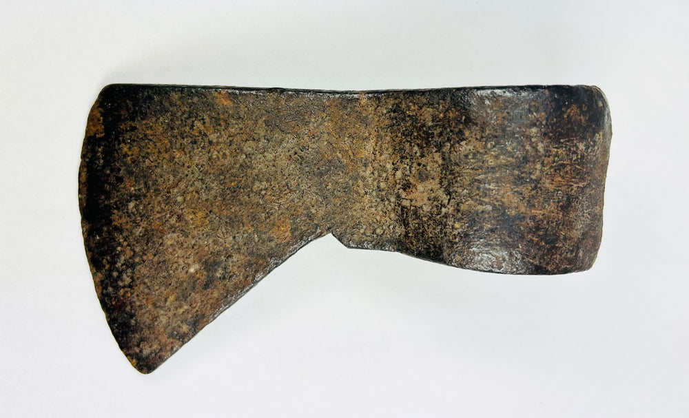 Canadian Fur Trade era axe head featuring classic trade profile and archaeological surface