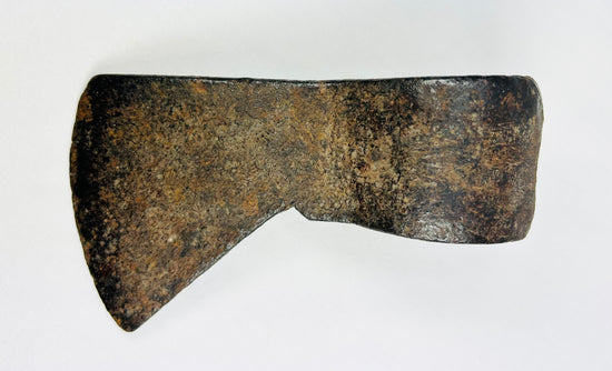 Canadian Fur Trade era axe head featuring classic trade profile and archaeological surface