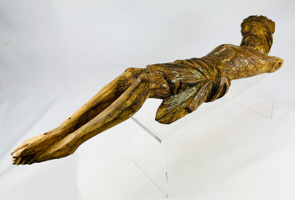 Museum-quality Spanish Colonial religious carving from the 17th century with historic wear and original paint traces