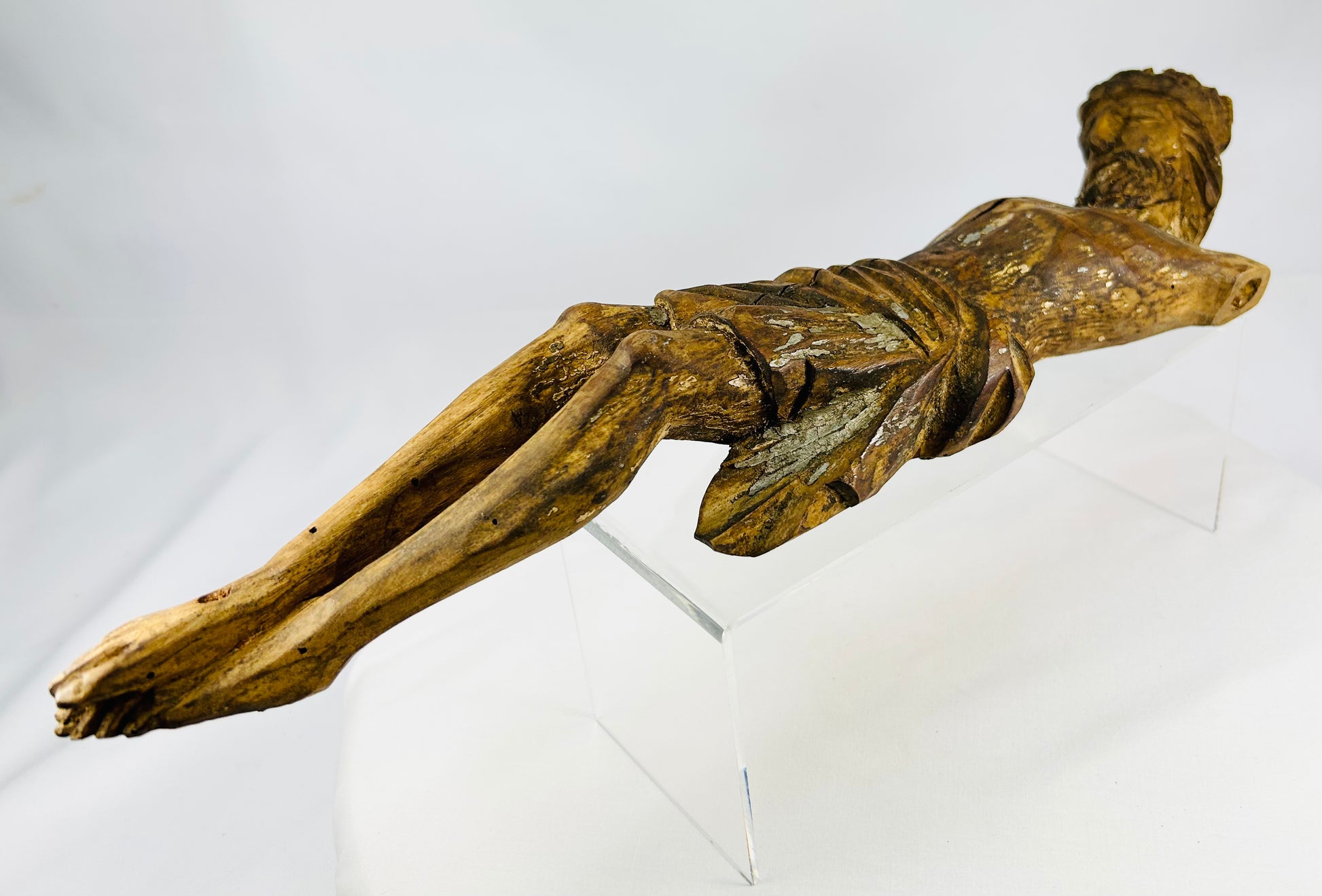 Museum-quality Spanish Colonial religious carving from the 17th century with historic wear and original paint traces