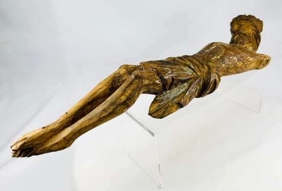 Museum-quality Spanish Colonial religious carving from the 17th century with historic wear and original paint traces