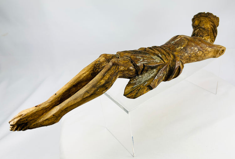 Museum-quality Spanish Colonial religious carving from the 17th century with historic wear and original paint traces