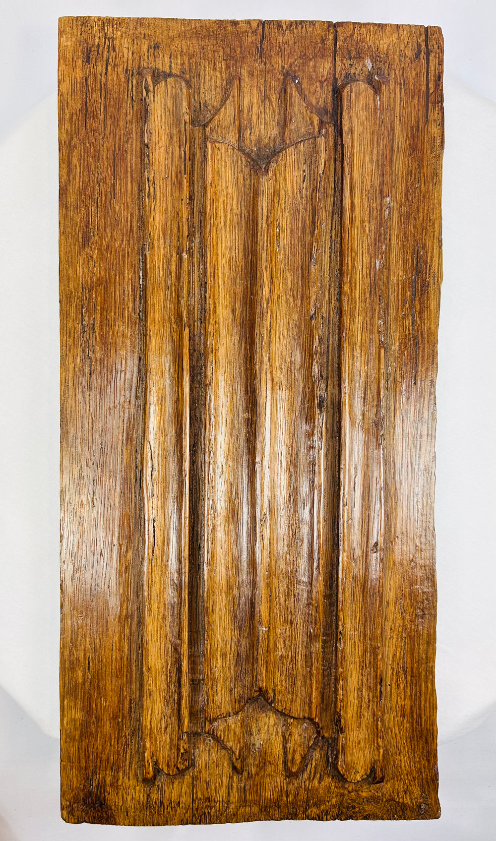 Authentic 16th-century carved oak architectural relic mounted for display